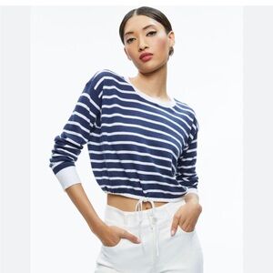 $330 ALICE & OLIVIA LINEN BLEND BERNETTA TOP MEDIUM